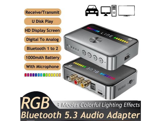 IHDAPP Bluetooth 5.3 Transmitter Receiver, 2-in-1 Bluetooth Adapter HiFi Audio Bluetooth Receiver, DAC Converter with LED Display RGB Light and NFC 3.5mm AUX RCA Optical Coaxial USB for PC/TV/Car