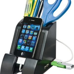 Victor Smart Charge Pencil Cup W/usb Hub, Black - Docking - Smartphone, Tablet Pc, Digital Text Reader - Charging Capability - Synchronizing Capability - 4 X Usb - Black (PH600)